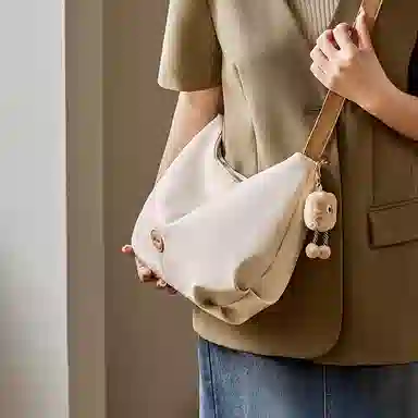 纳兰杜 大容量托特包韩系复古慵懒风休闲简约通勤时尚百搭 牛剖层革拼合成革 单肩斜挎包 大号 女款 焦糖棕/米白拼杏