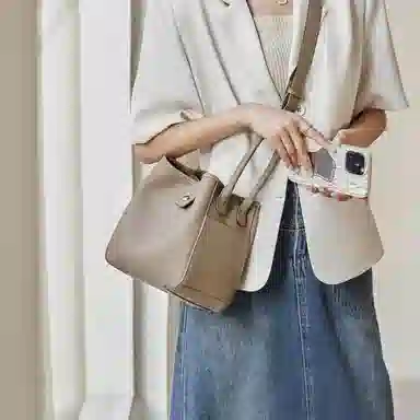 纳兰杜 精致质感手提包气质款时尚简约百搭女包小众潮流包包 牛皮 单肩斜挎包 中号 女款 大象灰/子夜黑/咖色/盐卡色