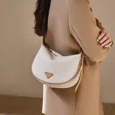 纳兰杜 女包百搭休闲潮流高级质感时尚包包 牛皮拼合成革 饺子包腋下包斜挎单肩包 大号 女款 米白拼杏/焦糖棕/子夜