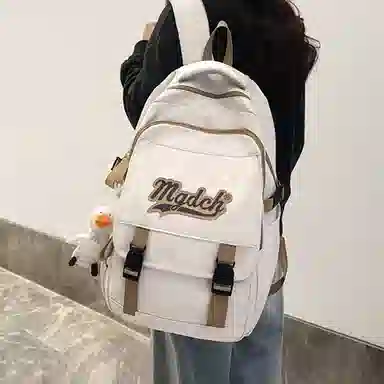 纳兰杜 大容量双肩包初中高中休闲女学生时尚简约百搭背包 织物 书包旅行电脑包 大号 女款 红色/黑色/白色