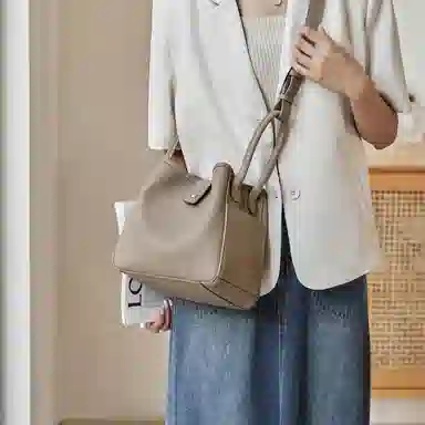 纳兰杜 精致质感手提包气质款时尚简约百搭女包小众潮流包包 牛皮 单肩斜挎包 中号 女款 大象灰/子夜黑/咖色/盐卡色