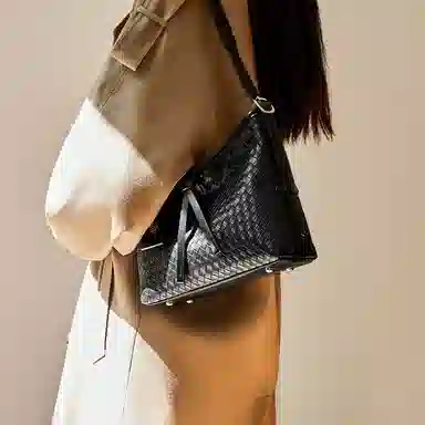 纳兰杜 托特包女小众设计大容量高级感慵懒风编织通勤上班族 合成革 单肩腋下包斜挎包 女款 子夜黑