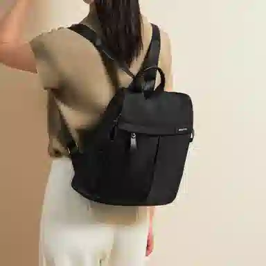 纳兰杜 大容量轻便休闲简约时尚高级感学生高中生初中生 织物 背包双肩包 大号 女款 米白色/子夜黑