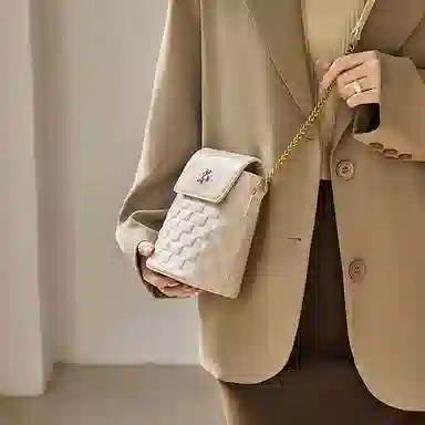 纳兰杜 女包小众优雅时尚链条包百搭通勤高级感个性精致实用 头层牛皮 斜挎包水桶包 小号 女款 米白色/大象灰