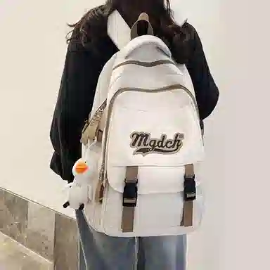纳兰杜 大容量双肩包初中高中休闲女学生时尚简约百搭背包 织物 书包旅行电脑包 大号 女款 红色/黑色/白色