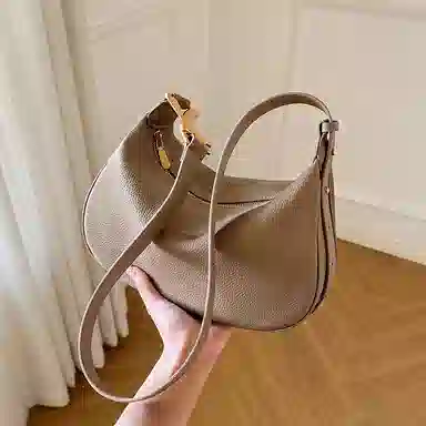 纳兰杜 韩系时尚百搭高级感大容量纯色软皮腋下通勤 头层牛皮拼合成革 饺子包月牙包单肩包 女款 大象灰/咖色