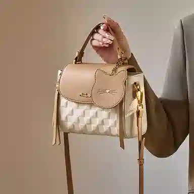 纳兰杜 高级感时尚百搭通勤妈妈款气质休闲实用女包 头层牛皮拼合成革 小方包手提包单肩斜挎包 常规 女款 米白拼杏