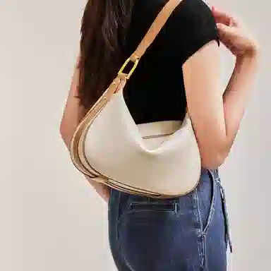 纳兰杜 饺子包女通勤实用高级感百搭潮流女包时尚少女包 牛皮合成革 单肩斜挎包腋下包 大号 女款 米白拼棕