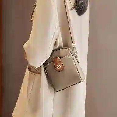 纳兰杜 轻便实用复古时尚百搭款简约 牛皮 小包单肩包斜挎包手机包 迷你 女款 大象灰拼棕/黑拼咖