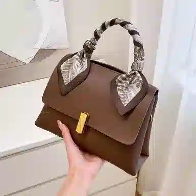 纳兰杜 妈妈款大容量丝巾高级感小众时尚潮流品牌高颜值 牛皮 斜挎包手提包单肩包 中号 女款 米白色拼咖色/咖色