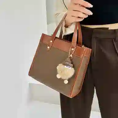 纳兰杜 小众时尚女包复古潮流气质百搭款品牌包包高级质感秋冬气质优雅手提包托特包斜挎包单肩包 牛皮 中号 女款 大象灰配棕