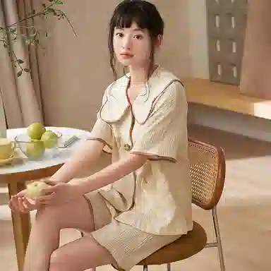 俏薇妮 简约温馨优雅大气高级感短袖短裤家居服休闲宽松舒适凉爽透气可外穿夏季睡衣套装 女款 黄色