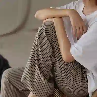 俏薇妮 简约条纹舒适居家高级休闲睡裤 女款 灰色