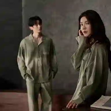 俏薇妮 简约柔软迷彩高级感长袖长裤家居服休闲舒适可外穿睡衣套装 女款 绿色