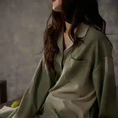 俏薇妮 简约柔软迷彩高级感长袖长裤家居服休闲舒适可外穿睡衣套装 女款 绿色