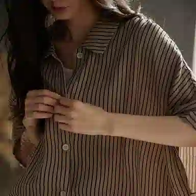 俏薇妮 简约宽松纯棉纱布婴儿棉家居服短袖短裤条纹大码宽松薄款休闲可外穿睡衣套装 女款 亚麻灰