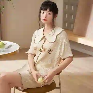 俏薇妮 简约温馨优雅大气高级感短袖短裤家居服休闲宽松舒适凉爽透气可外穿夏季睡衣套装 女款 黄色