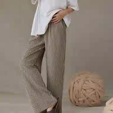 俏薇妮 简约条纹舒适居家高级休闲睡裤 女款 灰色