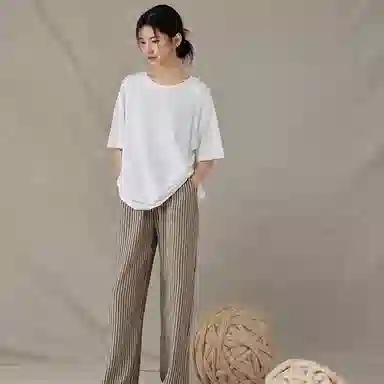 俏薇妮 简约条纹舒适居家高级休闲睡裤 女款 灰色