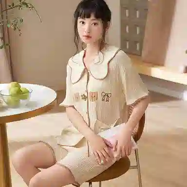 俏薇妮 简约温馨优雅大气高级感短袖短裤家居服休闲宽松舒适凉爽透气可外穿夏季睡衣套装 女款 黄色