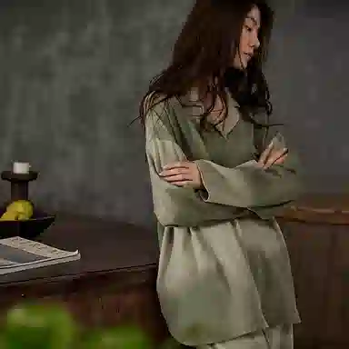 俏薇妮 简约柔软迷彩高级感长袖长裤家居服休闲舒适可外穿睡衣套装 女款 绿色