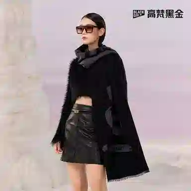 高梵 黑金高定保暖加厚 绒线围巾 男女同款情侣款 黑色