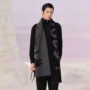 高梵 黑金高定保暖加厚 绒线围巾 男女同款情侣款 黑色