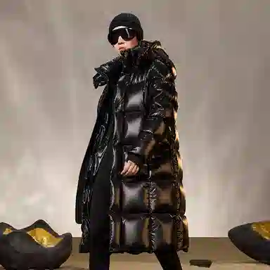 高梵 极简风纯色鹅绒黑珍珠六格中长款羽绒服 男女同款 黑色