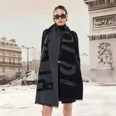 高梵 黑金高定黑标保暖加厚 聚酯纤维 绒线围巾 男女同款情侣款