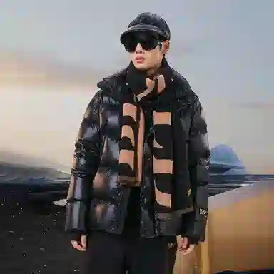 高梵 黑金高定保暖加厚 绒线围巾 男女同款情侣款 黑色