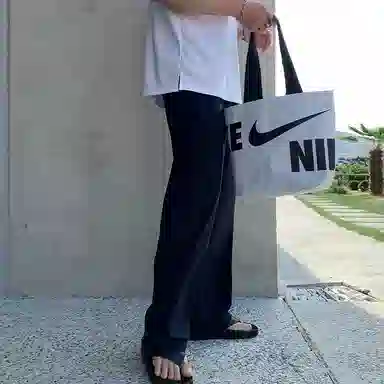 我是大卫 春夏季宽松直筒裤韩版百搭纯色阔腿松紧腰休闲裤 男款 深蓝色