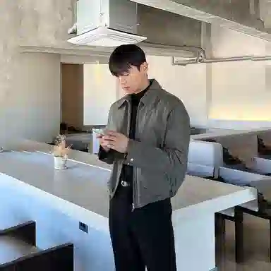 我是大卫 纯色短款翻领休闲拉链飞行员夹克 男女同款