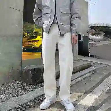 我是大卫 纯色直筒垂坠感经典休闲裤 男女同款 白色