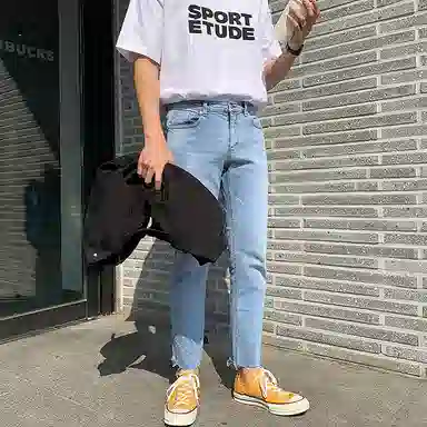 我是大卫 直筒休闲百搭九分牛仔裤 男女同款 蓝色