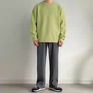 我是大卫 港风纯色圆领打底衫韩版潮流套头宽松百搭针织衫 男女同款