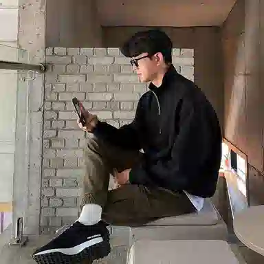 我是大卫 日系立领半拉链潮牌宽松休闲卫衣 男女同款