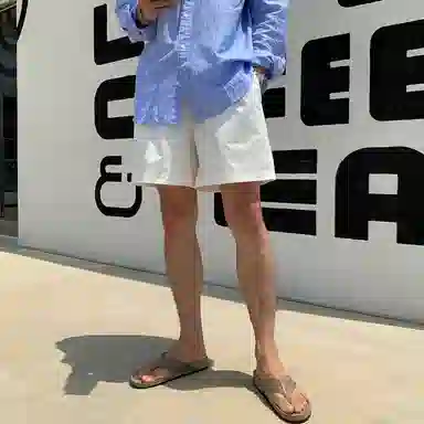 我是大卫 日系纯色百搭宽松直筒裤透气运动休闲短裤 男女同款 白色