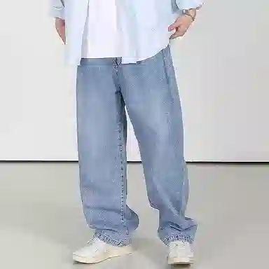 我是大卫 休闲百搭直筒宽松牛仔裤 男女同款 蓝色