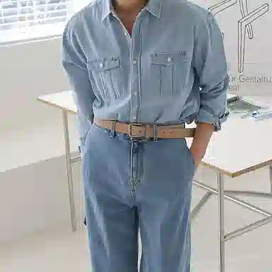 我是大卫 韩系休闲时尚高级感痞帅宽松牛仔长袖衬衫 男女同款