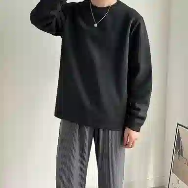 我是大卫 港风纯色圆领打底衫韩版潮流套头宽松百搭针织衫 男女同款