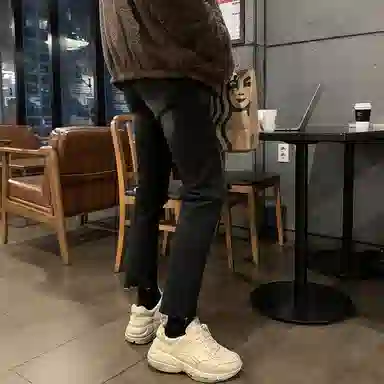 我是大卫 美式纯色拉链复古水洗九分牛仔裤 男女同款 黑色