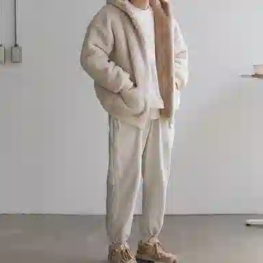 我是大卫 纯色短款羊羔绒拼色加厚保暖韩版休闲棉服 男女同款