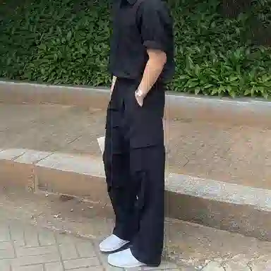 我是大卫 美式工装直筒垂感阔腿宽松休闲裤 男女同款 黑色