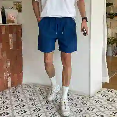 我是大卫 日系薄款潮牌宽松美式健身运动纯色五分休闲短裤 男女同款 蓝色