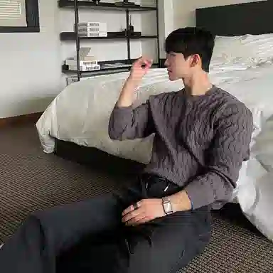 我是大卫 日系文艺风菱格小方格慵懒风落肩宽松针织衫 男女同款