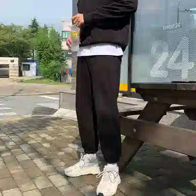 我是大卫 纯色宽松百搭束脚系带中腰休闲裤 男女同款