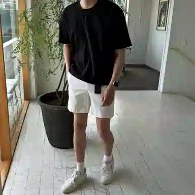 我是大卫 美式复古纯色简约宽松直筒五分休闲短裤 男女同款 白色