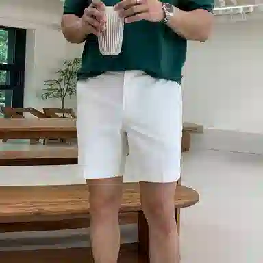 我是大卫 商务轻熟风简约时尚慵懒感宽松纯色五分休闲短裤 男女同款 白色