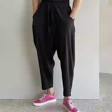 我是大卫 纯色抽绳小脚九分休闲裤 男女同款