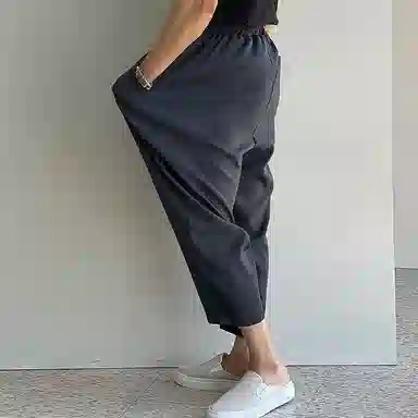 我是大卫 纯色抽绳小脚九分休闲裤 男女同款